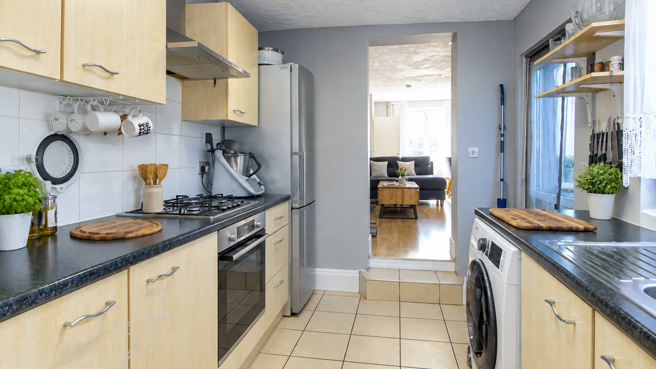 Bright Galley Kitchen Interior-2